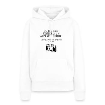 Tee-shirt drague photo sourire - Sweat à capuche Premium bio Femme - blanc - Devant - Julia (174cm)