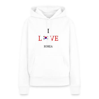J'aime la Corée. J'aime la Corée - Sweat à capuche Premium bio Femme - blanc - Devant - Julia (174cm)