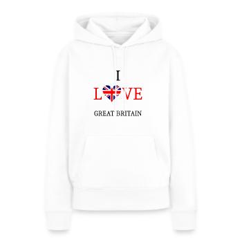 J’aime la Grande-Bretagne. J’aime la Grande-Bretagne - Sweat à capuche Premium bio Femme - blanc - Devant - Julia (174cm)