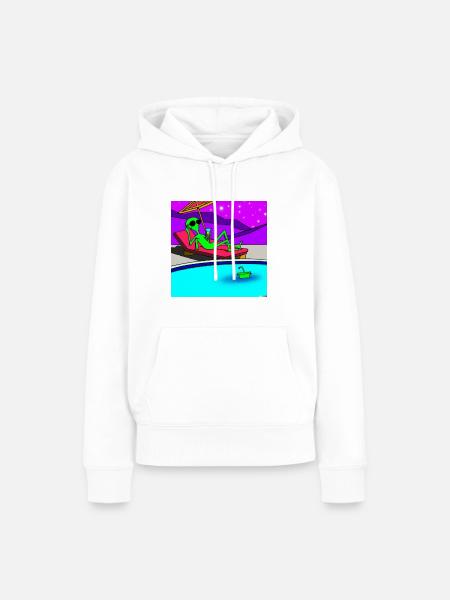 Alien am Pool - Frauen Premium Bio Hoodie - Weiß
