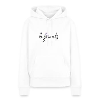Soyez vous-même / phrase de motivation / soyez vous-même - Sweat à capuche Premium bio Femme - blanc - Devant - Julia (174cm)