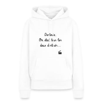 Destinée, on était tous les 2 destinés. Père Noël - Sweat à capuche Premium bio Femme - blanc - Devant - Julia (174cm)