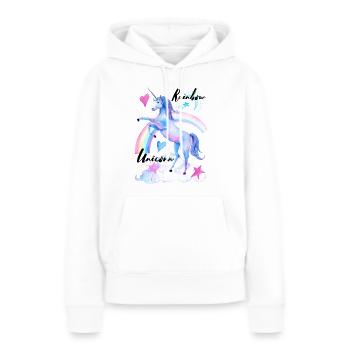 Licorne arc-en-ciel / Licorne arc-en-ciel 20 1 - Sweat à capuche Premium bio Femme - blanc - Devant - Julia (174cm)