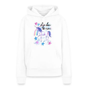 Licorne arc-en-ciel / Licorne arc-en-ciel 20 3 - Sweat à capuche Premium bio Femme - blanc - Devant - Julia (174cm)