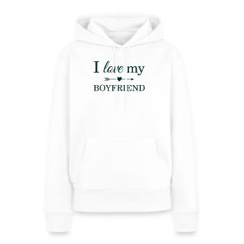 J'aime mon petit ami - Sweat à capuche Premium bio Femme - blanc - Devant - Julia (174cm)