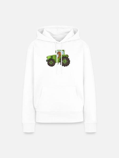 Hund mit Trecker - Frauen Premium Bio Hoodie - Weiß