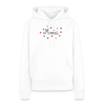 Merci - Sweat à capuche Premium bio Femme - blanc - Devant - Julia (174cm)