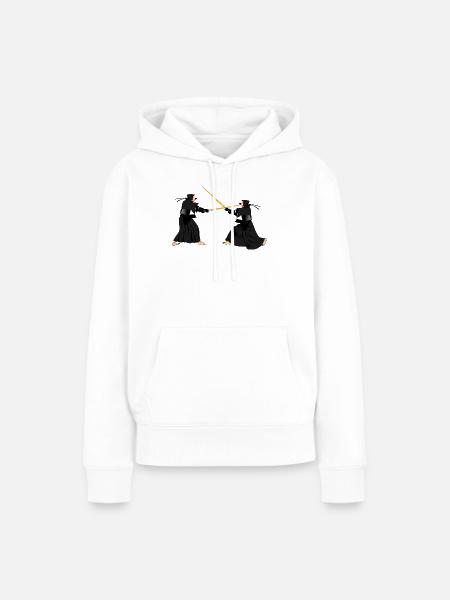 Zwei Kendoka im Kendo-Kampf - Frauen Premium Bio Hoodie - Weiß