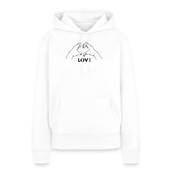 Geste de la main coeur AMOUR - Sweat à capuche Premium bio Femme - blanc - Devant - Julia (174cm)