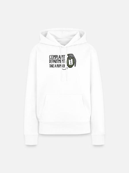 Beschwerdeabteilung Kundendienst Handgranate - Frauen Premium Bio Hoodie - Weiß
