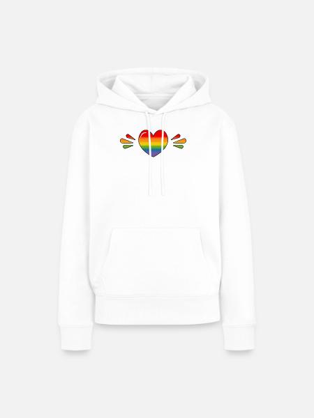 Rainbow Sparkling heart - Frauen Premium Bio Hoodie - Weiß