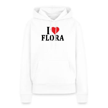t-shirt J’aime Flora idée cadeau t-shirt - Sweat à capuche Premium bio Femme - blanc - Devant - Julia (174cm)