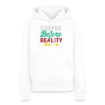 Le café avant la réalité - Sweat à capuche Premium bio Femme - blanc - Devant - Julia (174cm)