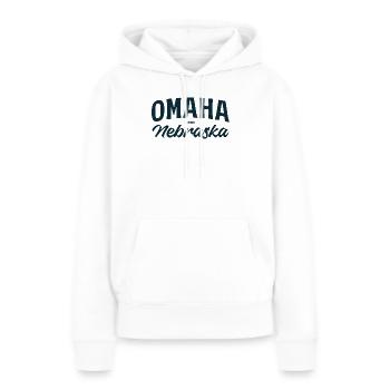 Lettrage vintage d’Omaha, Nebraska - Sweat à capuche Premium bio Femme - blanc - Devant - Julia (174cm)