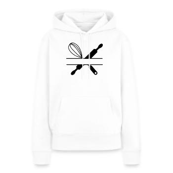 Bannertext, Nudelholz und Schneebesen - Frauen Premium Bio Hoodie - Weiß - Vorne - Julia (174cm)