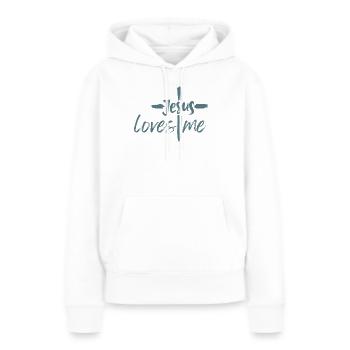 Jésus m’aime - Sweat à capuche Premium bio Femme - blanc - Devant - Julia (174cm)