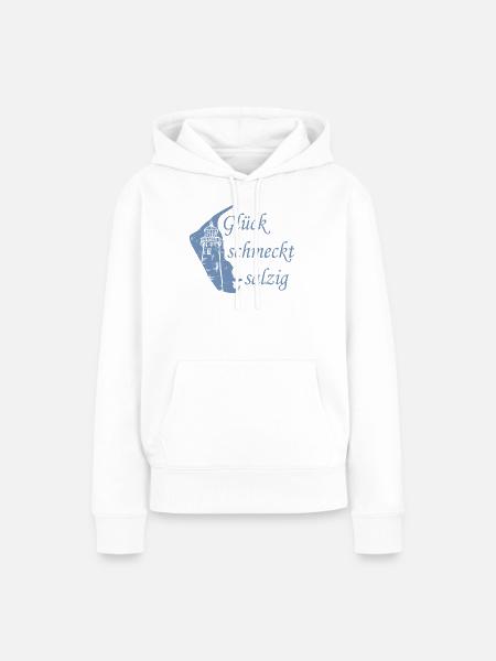 Glück schmeckt salzig – Amrum Nordsee Insel Design - Frauen Premium Bio Hoodie - Weiß
