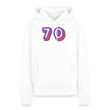 70. 70 ANS. 70e ANNIVERSAIRE. ANNIVERSAIRE 70 ANS. - Sweat à capuche Premium bio Femme - blanc - Devant - Julia (174cm)