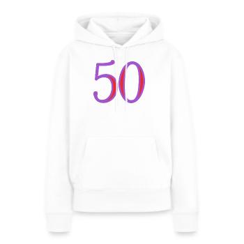 50. 50 ANS. 50e ANNIVERSAIRE. ANNIVERSAIRE 50 ANS. - Sweat à capuche Premium bio Femme - blanc - Devant - Julia (174cm)
