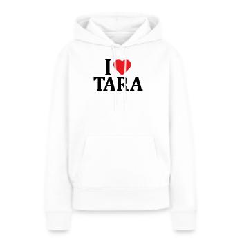 t-shirt J’aime Tara t-shirt idée cadeau - Sweat à capuche Premium bio Femme - blanc - Devant - Julia (174cm)