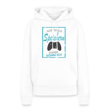 Nur noch speichern, dann komm ich. - Frauen Premium Bio Hoodie - Weiß - Vorne - Julia (174cm)