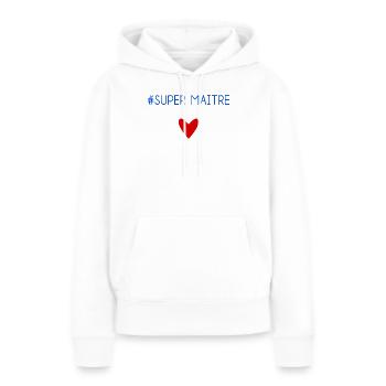 MAÎTRE. MAITRE. MERCI. MERCI MAÎTRE. MAITRE - Sweat à capuche Premium bio Femme - blanc - Devant - Julia (174cm)