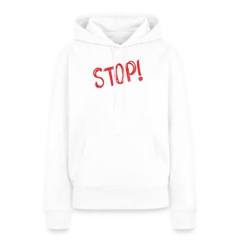 STOP. HUMOUR. MESSAGE. CITATION. PANNEAU. PAPA - Sweat à capuche Premium bio Femme - blanc - Devant - Julia (174cm)