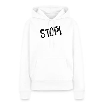 STOP. PANNEAU. PAPA. MOTO. DRÔLE. VOITURE - Sweat à capuche Premium bio Femme - blanc - Devant - Julia (174cm)