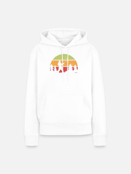 Fischer Retro Motiv mit Sonnenuntergang - Frauen Premium Bio Hoodie - Weiß