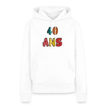 40. 40 ANS. 40e ANNIVERSAIRE. ANNIVERSAIRE 40 ANS. - Sweat à capuche Premium bio Femme - blanc - Devant - Julia (174cm)