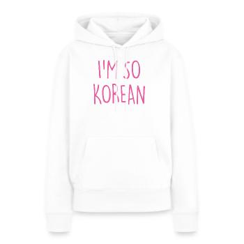 JE SUIS TELLEMENT CORÉEN CORÉEN - Sweat à capuche Premium bio Femme - blanc - Devant - Julia (174cm)