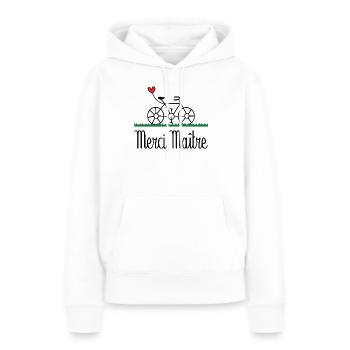 MAÎTRE. MAITRE. MERCI. MERCI MAÎTRE. MAITRE - Sweat à capuche Premium bio Femme - blanc - Devant - Julia (174cm)