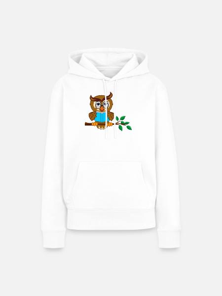 Ast Eule mit blauem Buch - Frauen Premium Bio Hoodie - Weiß