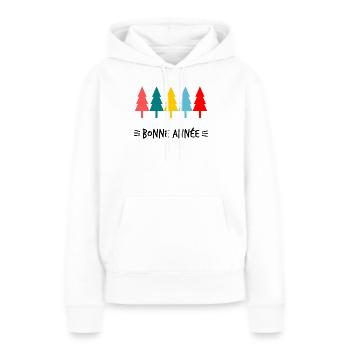 SAPIN. BONNE ANNEE. SAINT SYLVESTRE - Sweat à capuche Premium bio Femme - blanc - Devant - Julia (174cm)