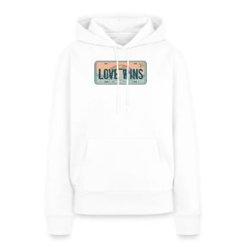 Retro Nummernschild – Love Wins Rainbow - Frauen Premium Bio Hoodie - Weiß - Vorne - Julia (174cm)