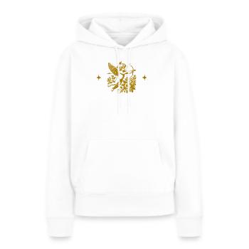 Cupid Doré et Fleurs - Sweat à capuche Premium bio Femme - blanc - Devant - Julia (174cm)
