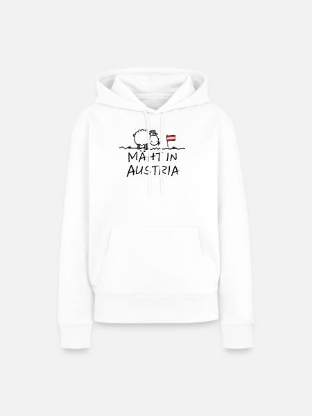 Mäht in Austria – Lustiger Österreich Schaf Spruch - Frauen Premium Bio Hoodie - Weiß