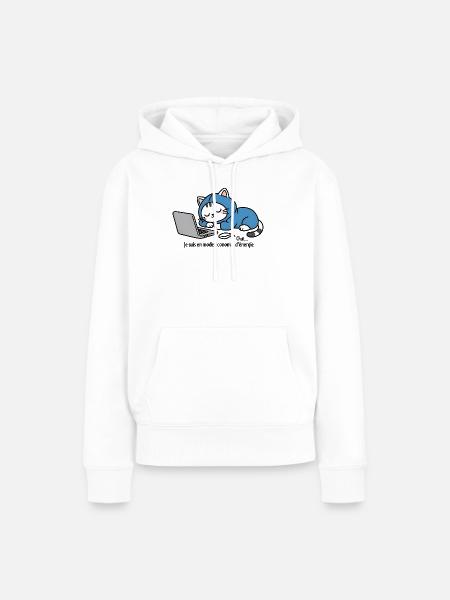 Katze im blauen Kapuzenpullover auf Laptop - Frauen Premium Bio Hoodie - Weiß