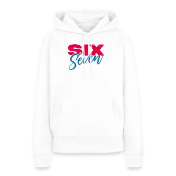 six sept - Sweat à capuche Premium bio Femme - blanc - Devant - Julia (174cm)