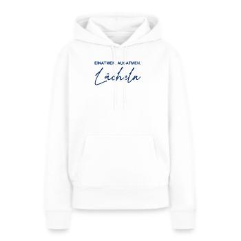 Inspirer - Expirer - Sourire - Sweat à capuche Premium bio Femme - blanc - Devant - Julia (174cm)