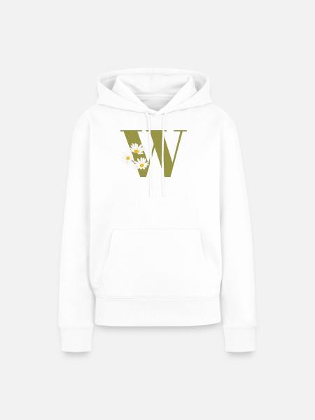 Buchstabe w Grüne Gänseblümchen - Frauen Premium Bio Hoodie - Weiß