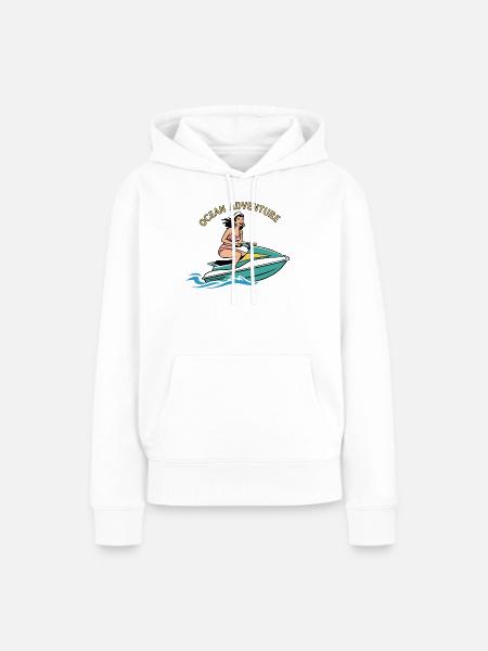 Pin-up-Mädchen auf Jetski - Frauen Premium Bio Hoodie - Weiß