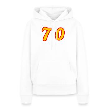 70. 70 ANS. 70e ANNIVERSAIRE. ANNIVERSAIRE 70 ANS. - Sweat à capuche Premium bio Femme - blanc - Devant - Julia (174cm)