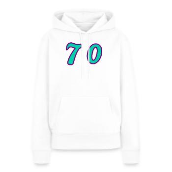 70. 70 ANS. 70e ANNIVERSAIRE. ANNIVERSAIRE 70 ANS. - Sweat à capuche Premium bio Femme - blanc - Devant - Julia (174cm)