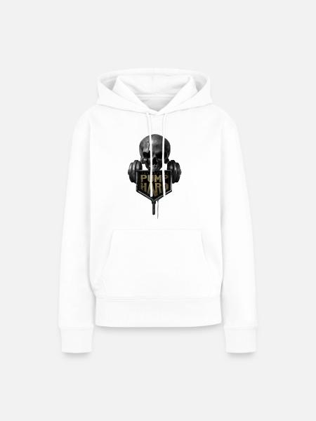Schädel mit Hantel: Pump Hard - Frauen Premium Bio Hoodie - Weiß