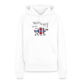 Norwegen 2026 Scholle mit Bergen und Elch Angeln - Frauen Premium Bio Hoodie - Weiß - Vorne - Julia (174cm)