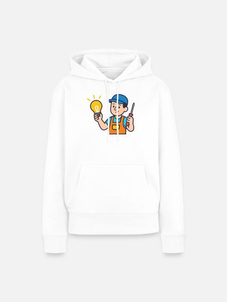 Handwerker mit Glühbirne und Schraubendreher - Frauen Premium Bio Hoodie - Weiß