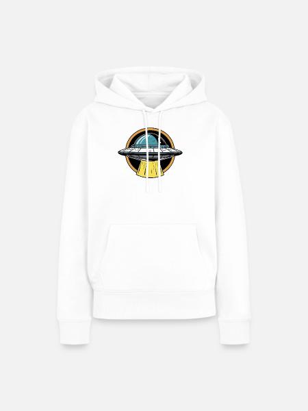 UFO-Lichtstrahl Cartoon - Frauen Premium Bio Hoodie - Weiß