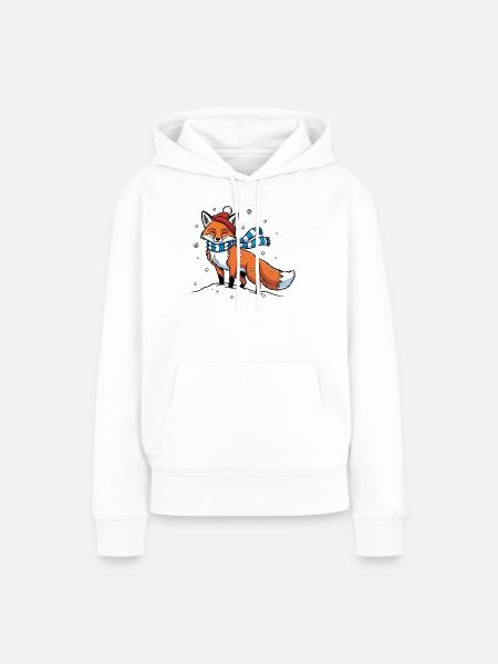 Winterfuchs mit Schal - Frauen Premium Bio Hoodie - Weiß