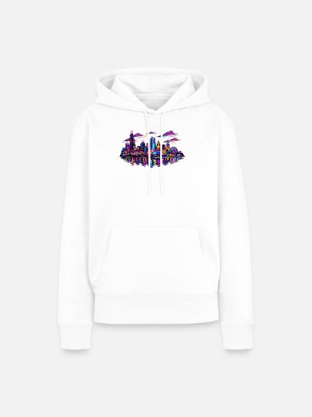 Chicago Neonstadt am Wasser - Frauen Premium Bio Hoodie - Weiß